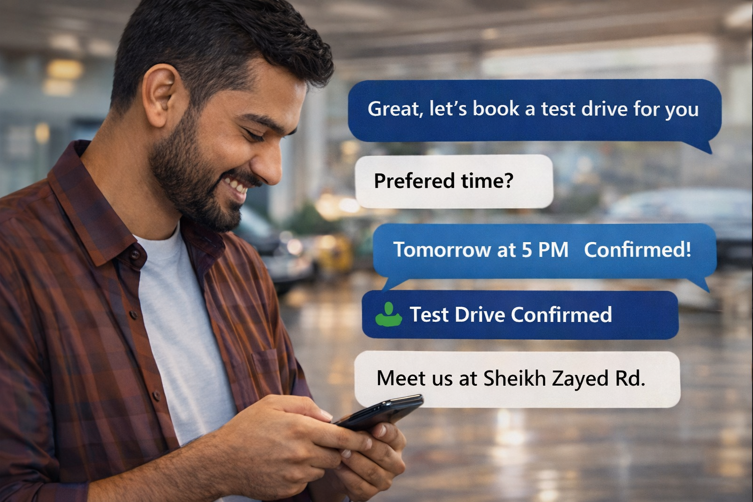 Automotive customer chatting on website and WhatsApp UAE